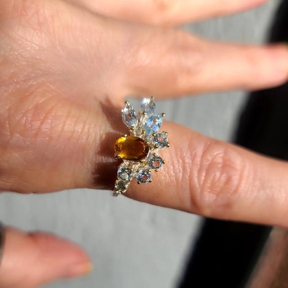 Gorgeous 3.5k Citrine Aquamarine & Topaz Sterling Engagement ring sz8.5 - Picture 4 of 11